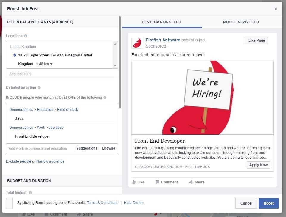 Using Facebook Jobs as a Recruiter